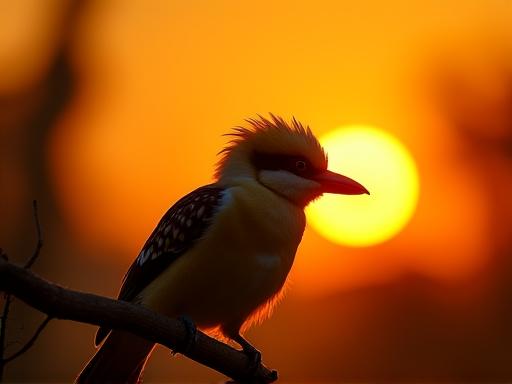 A laughing Kookaburra perched on a branch at sunrise.